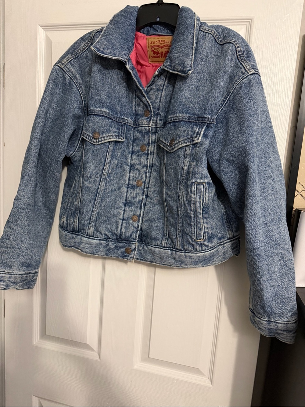 Levi's Blue Denim Trucker Jacket with Pink Quilted Padding